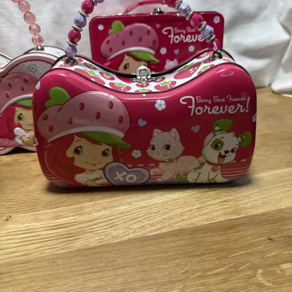Y2k Strawberry Shortcake Lot Mini Doll With Dvd & 3 Lunch Boxes